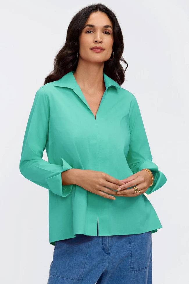 Foxcroft Biscay Green Agnes No Iron Stretch Long Sleeve Popover Shirt