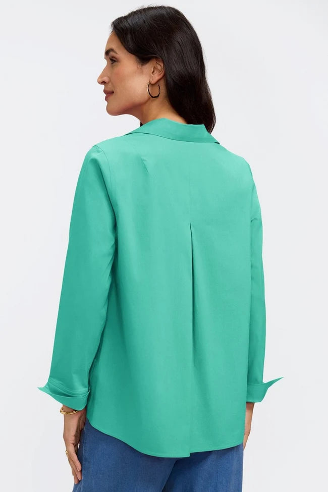 Foxcroft Biscay Green Agnes No Iron Stretch Long Sleeve Popover Shirt