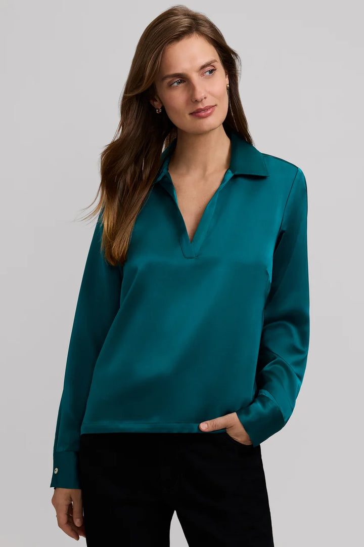 Foxcroft Emerald Talia Beyond Silk Long Sleeve Polo Top