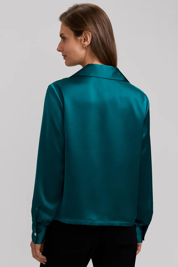 Foxcroft Emerald Talia Beyond Silk Long Sleeve Polo Top