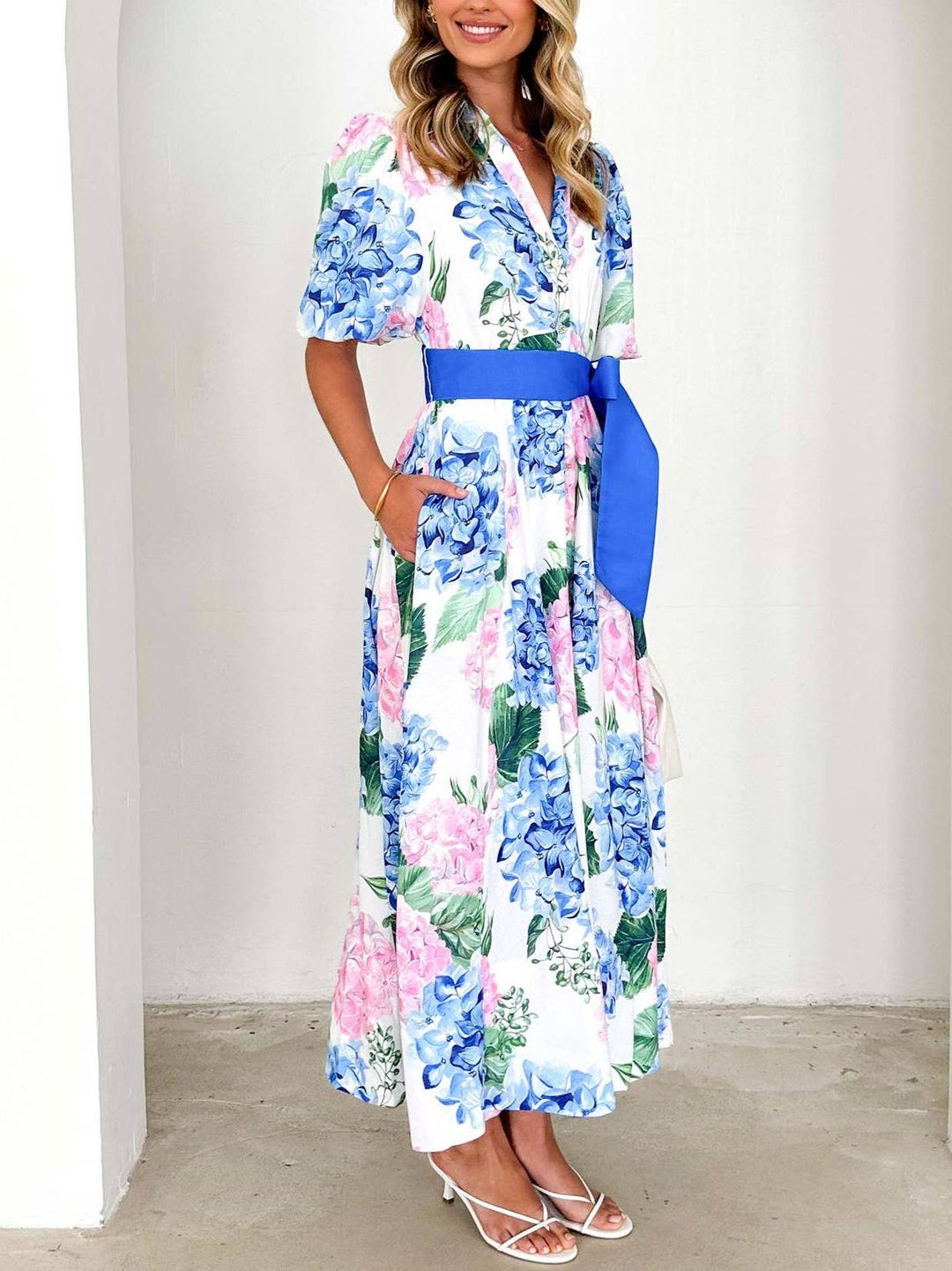 Hydrangea Bohemia Floral Print Maxi Dress