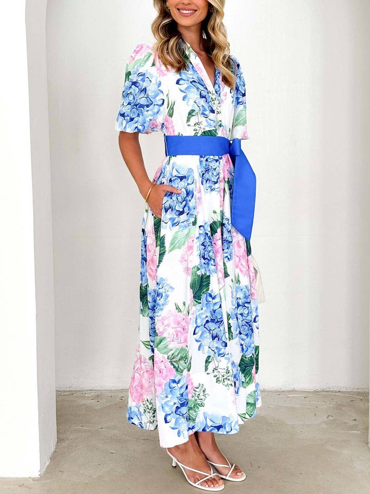 Hydrangea Bohemia Floral Print Maxi Dress