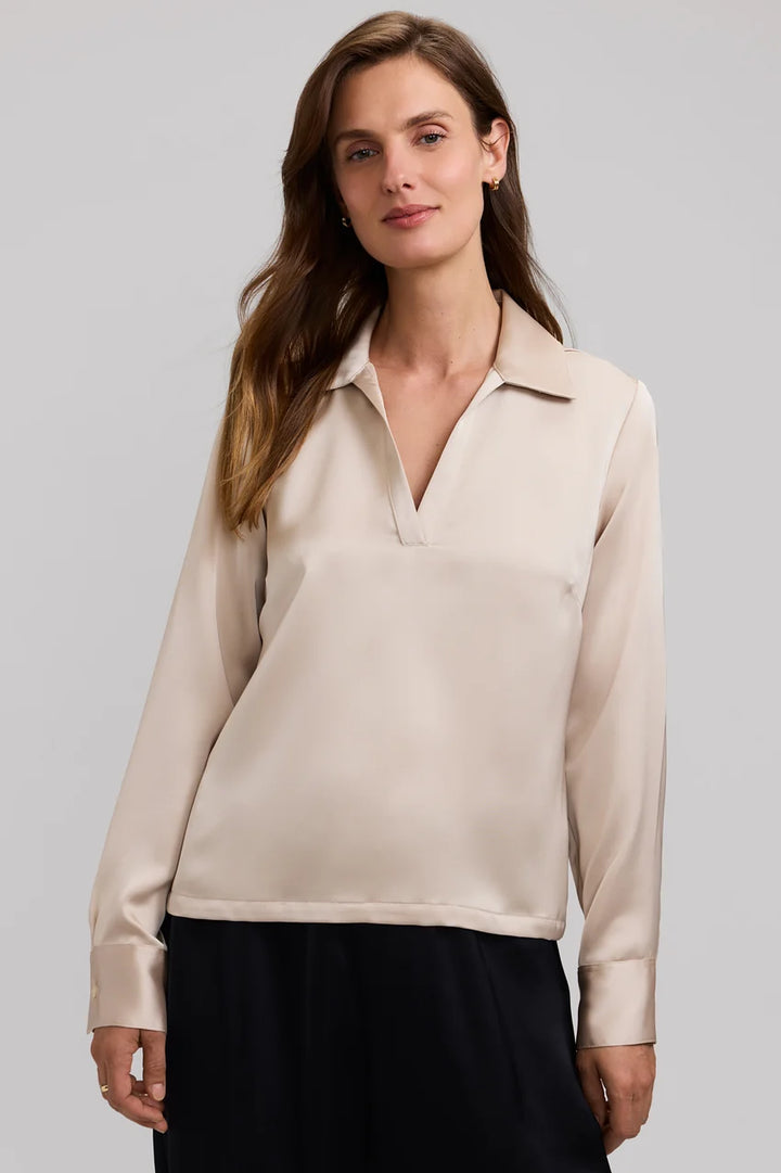 Foxcroft Champagne Talia Beyond Silk Long Sleeve Polo Top