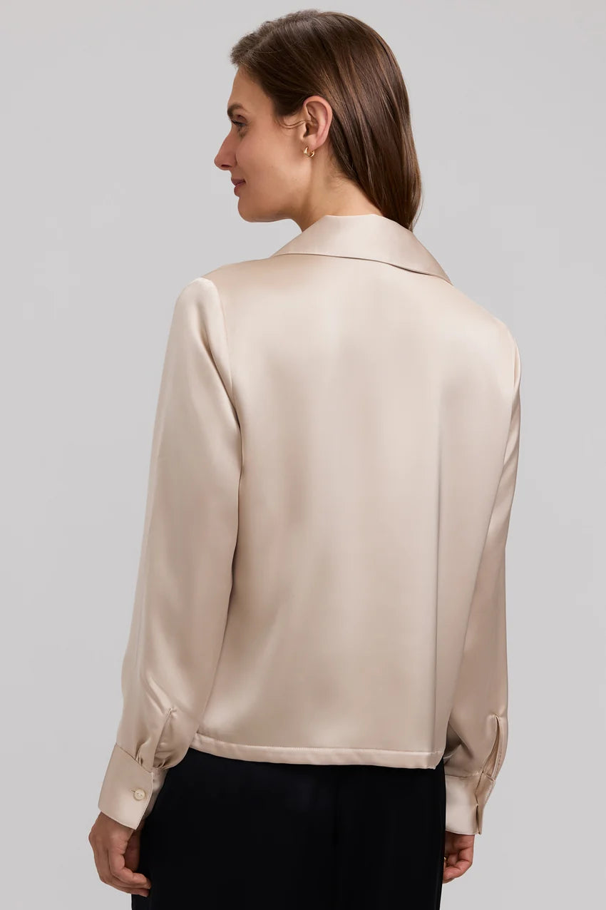 Foxcroft Champagne Talia Beyond Silk Long Sleeve Polo Top