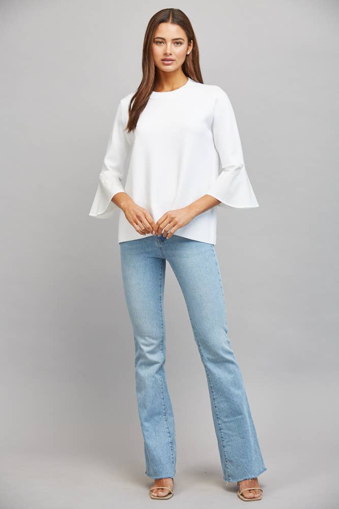 CONTRAST FLARE BELL SLV MIXED MEDIA SWEATER FW10841