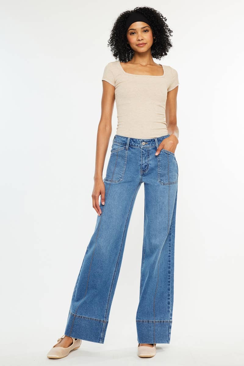 MID RISE WIDE LEG JEANS-KC70100MD
