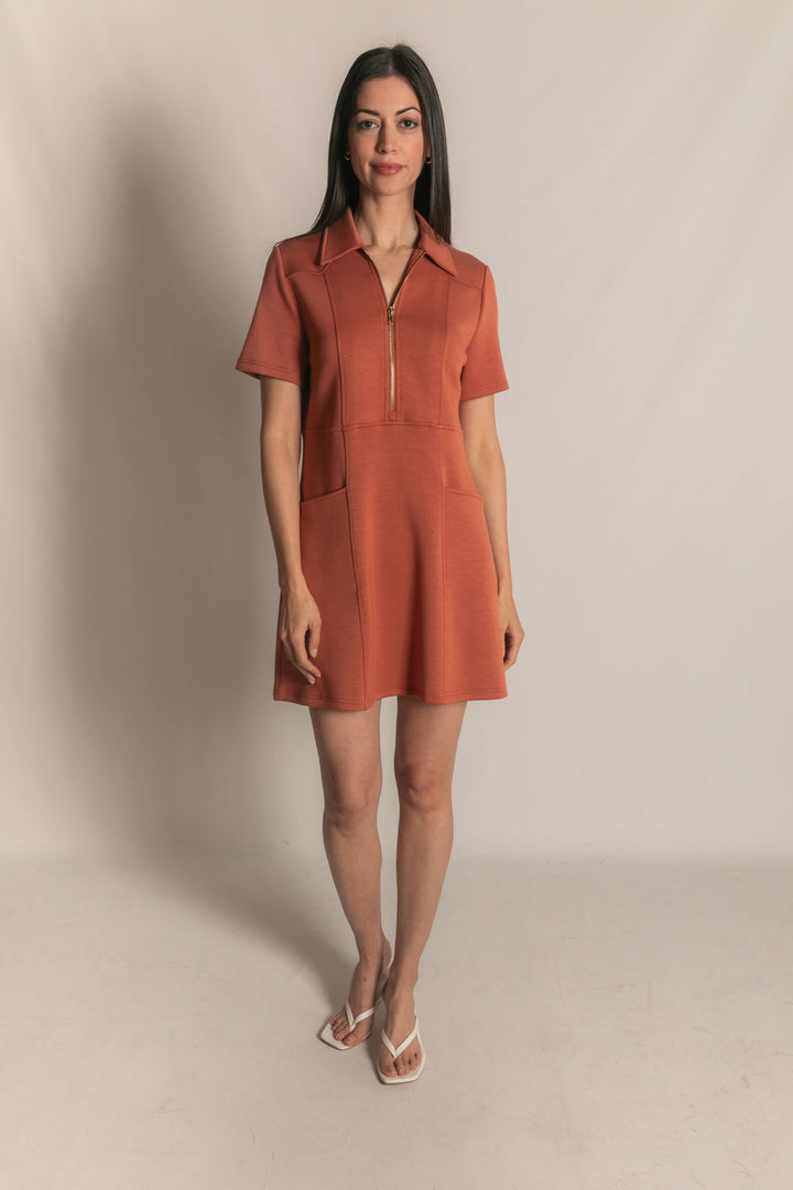 P. CILL Butter Modal Quarter Zip Short Sleeve Dress