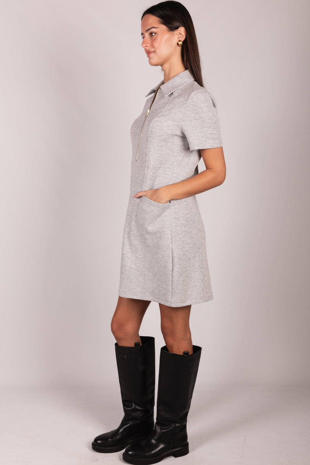 P. CILL Butter Modal Quarter Zip Short Sleeve Dress