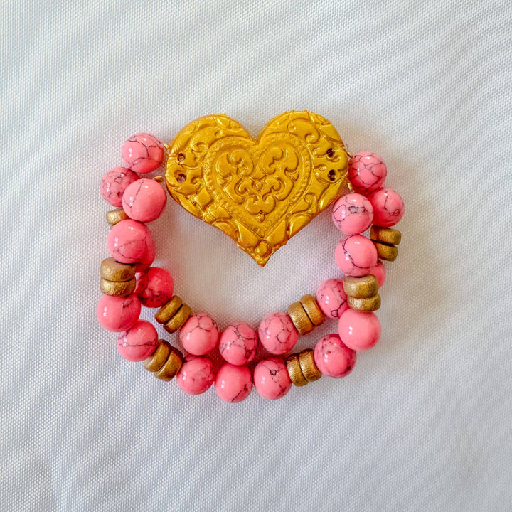 Hidden Truth Bright Pink Double Heart Bracelet
