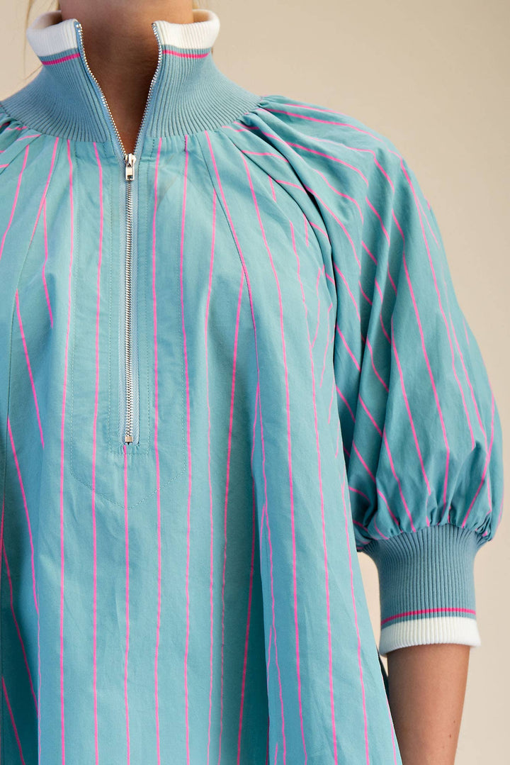 Glam Mint Mock Neck Puff Sleeve Blouse