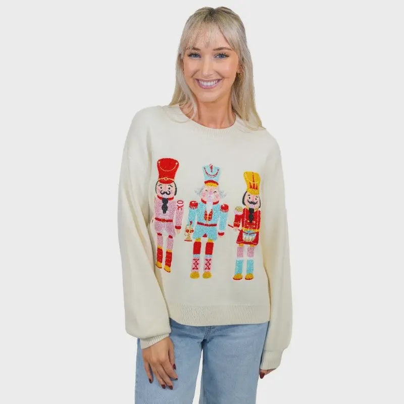 Jane Marie Whimsy Nutcracker Cream Crew Neck Sweater
