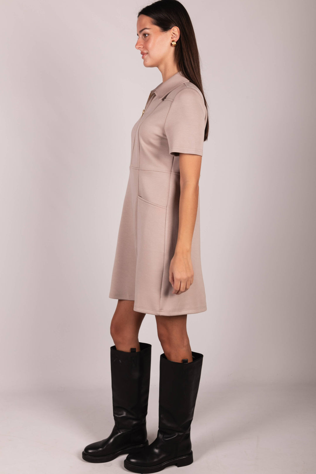 P. CILL Butter Modal Quarter Zip Short Sleeve Dress
