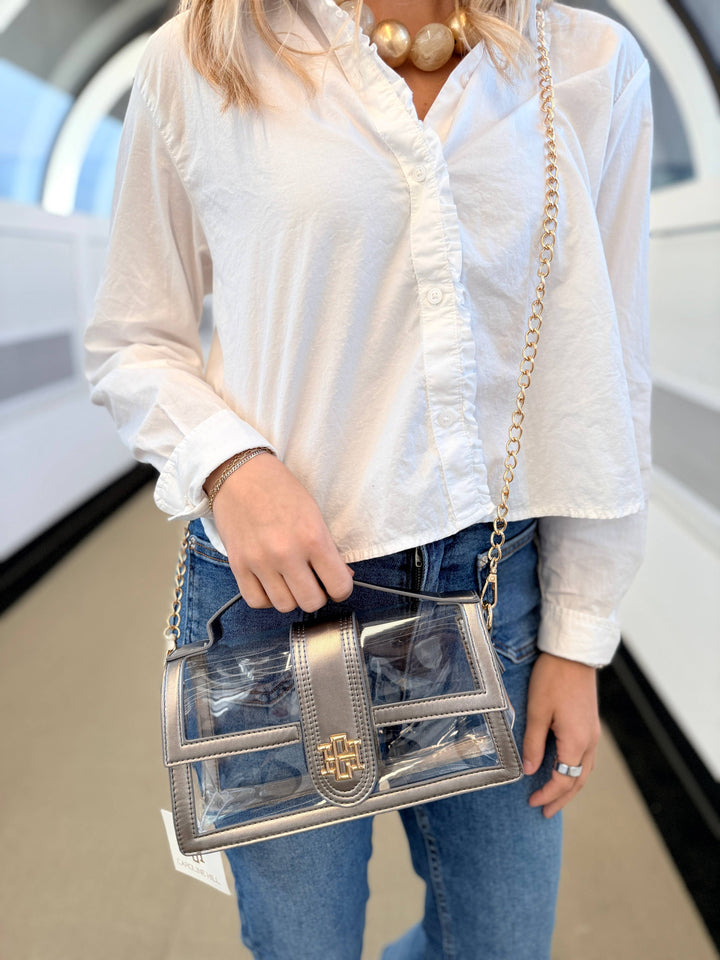 Caroline Hill Grace Clear Bag- Black Pearl