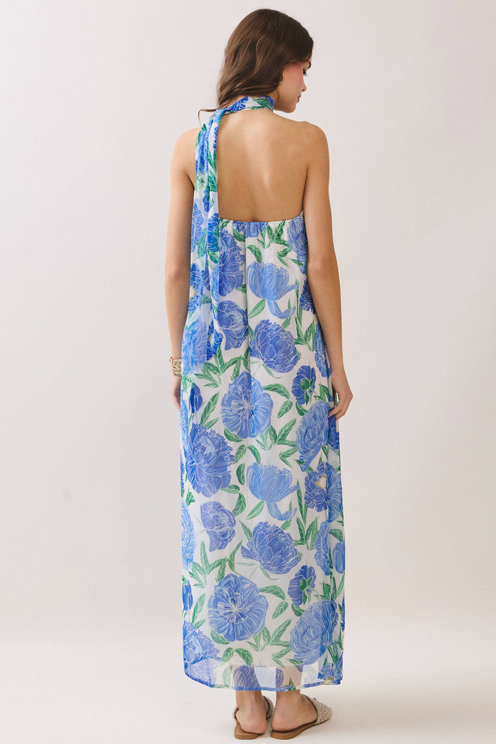 Strapless Floral Maxi Dress with Convertible Scarf