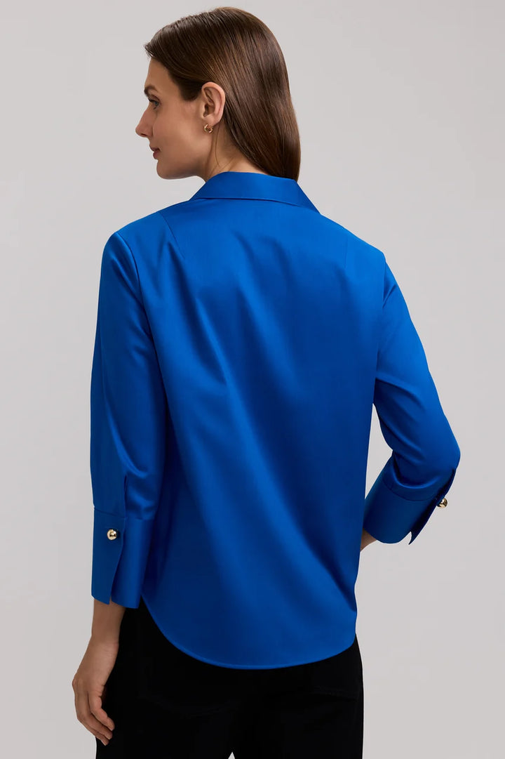 Foxcroft Savory Blue Catalina Stretch Matte Sateen 3/4 Sleeve Popover Shirt