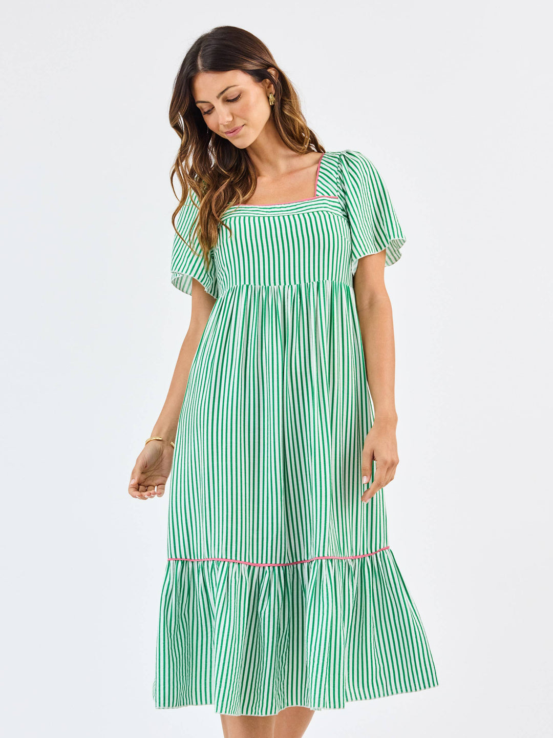 Mary Square Milena Dress | Green + White