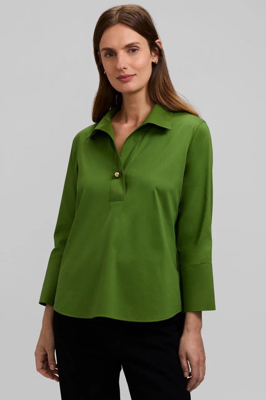 Foxcroft Moss Catalina Stretch Matte Sateen 3/4 Sleeve Popover Shirt