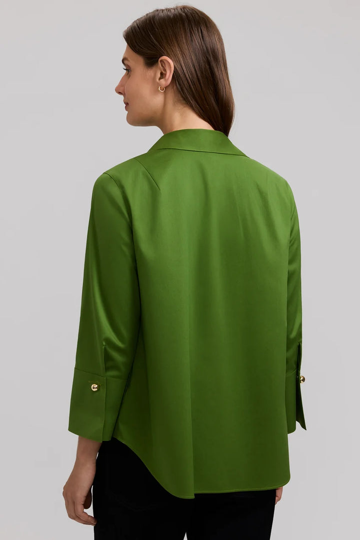 Foxcroft Moss Catalina Stretch Matte Sateen 3/4 Sleeve Popover Shirt