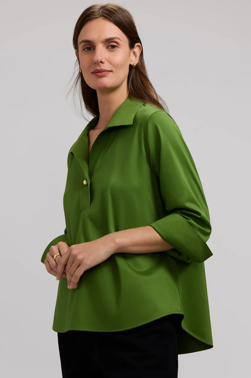 Foxcroft Moss Catalina Stretch Matte Sateen 3/4 Sleeve Popover Shirt
