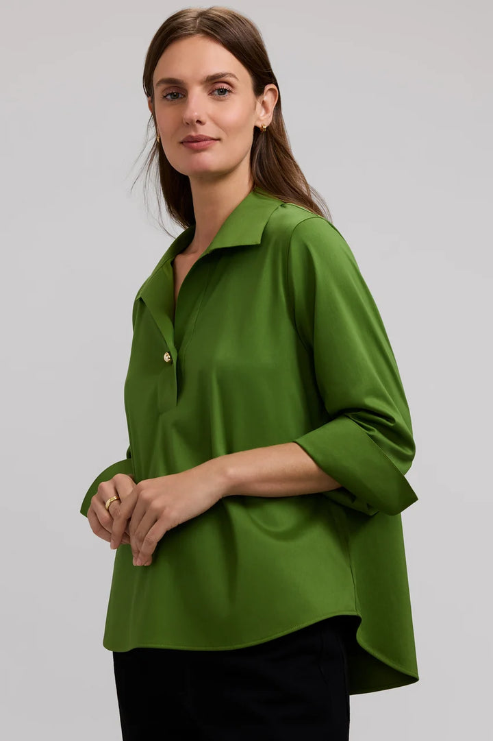 Foxcroft Moss Catalina Stretch Matte Sateen 3/4 Sleeve Popover Shirt