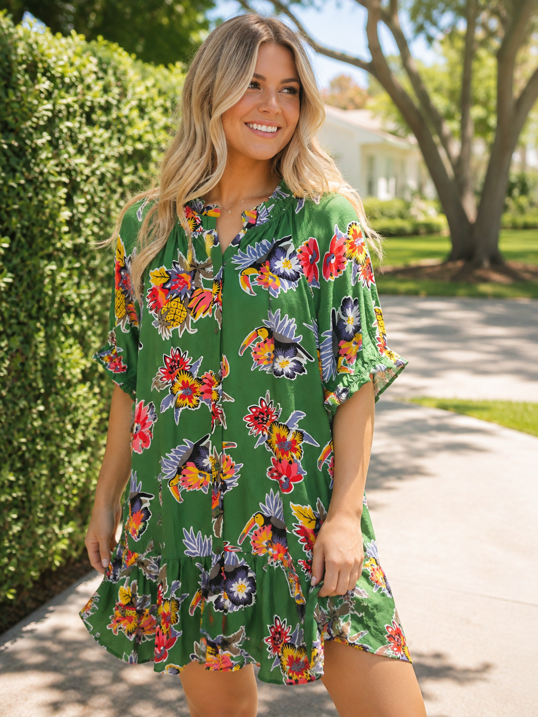 Jade Toucan Button Dress