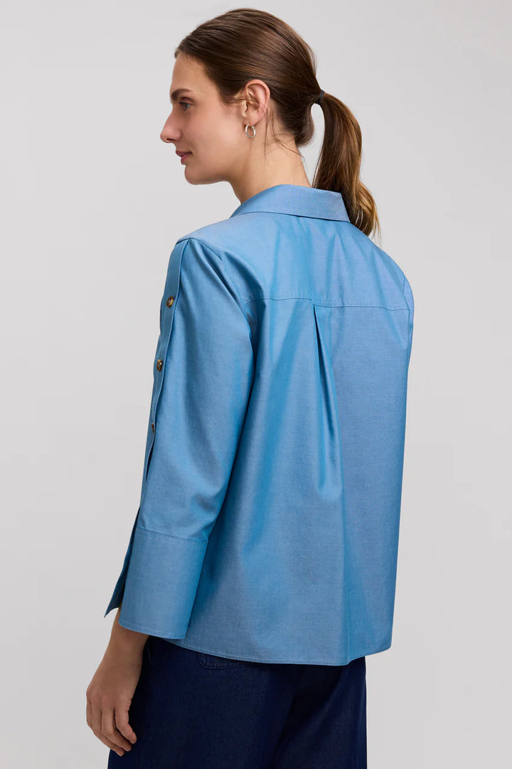 Foxcroft Lainey Soft Indigo No Iron Pinpoint 3/4 Button Sleeve Shirt
