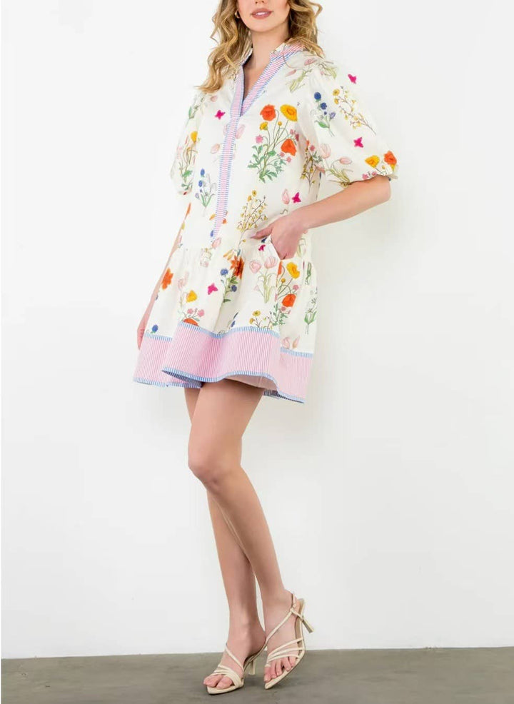 Marbella Bohemia Floral Puff Sleeve Midi Dress