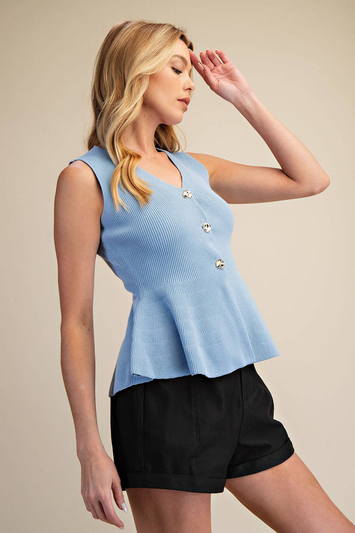 Glam V-Neck Sleeveless Peplum Vest Sweater Top
