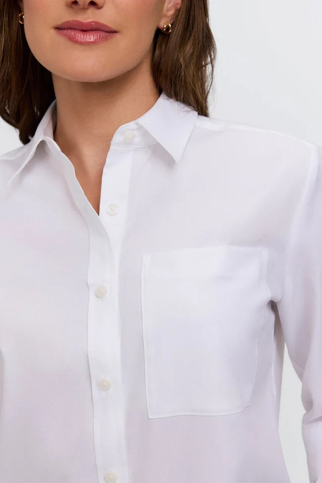 Foxcroft White Jodie Roll Tab Sleeve Short Shirt
