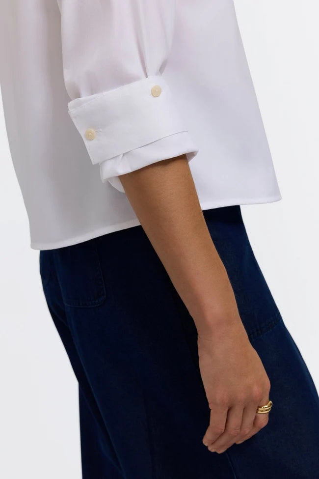 Foxcroft White Jodie Roll Tab Sleeve Short Shirt