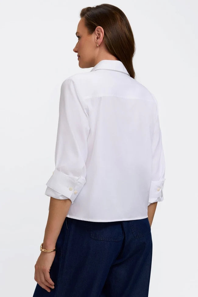 Foxcroft White Jodie Roll Tab Sleeve Short Shirt