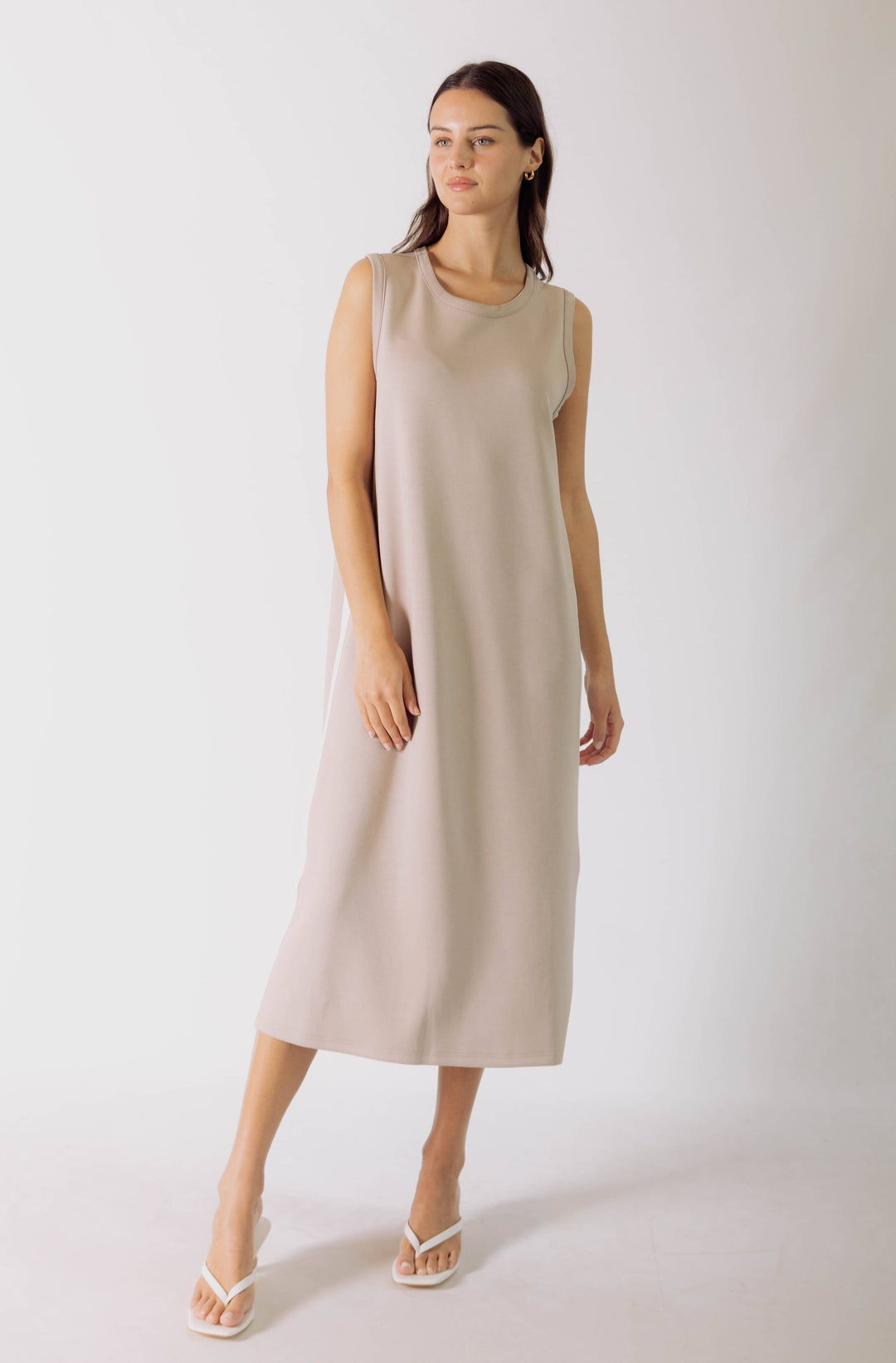 P. CILL Butter Modal Sleeveless Side Stripe Midi Dress