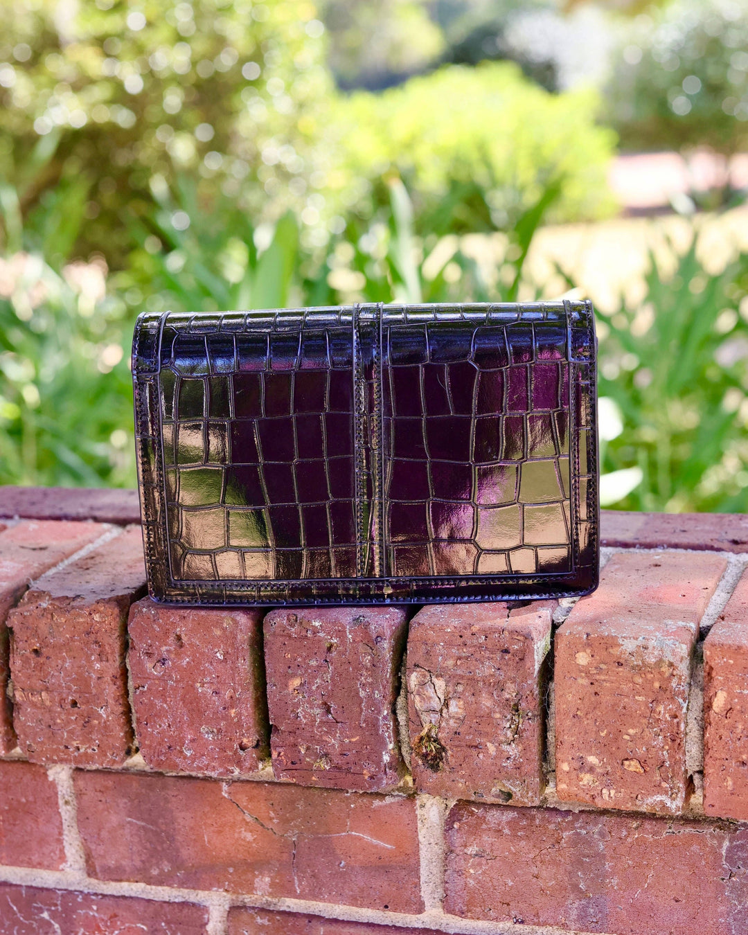 Caroline Hill Cecilia Circle Logo Handbag Black Patent EC