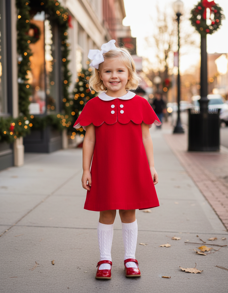 The Capelet Dress in Evelyn - Red Pinwale Corduroy