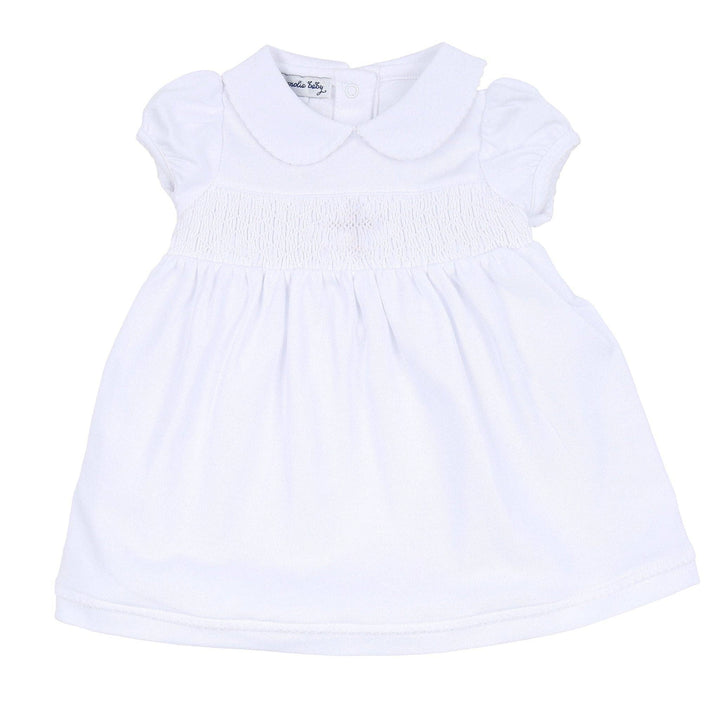 Blessed Smocked Collared Short Sleeve Dress - White