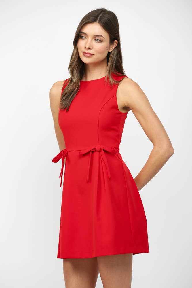 Fate Bow Tie Waist Dress- Red