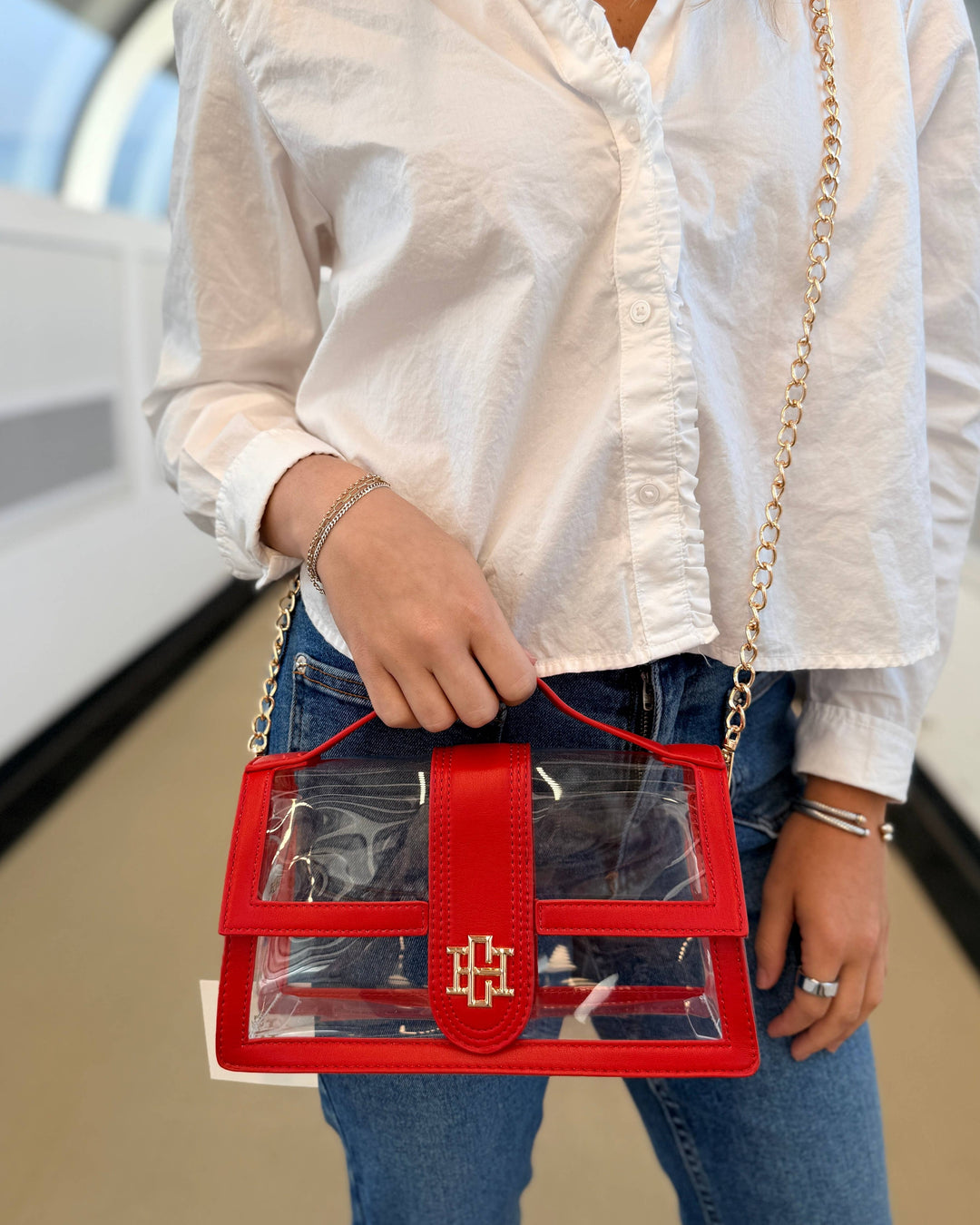 Caroline Hill Red Grace Clear Bag