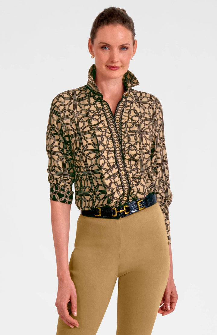 Gretchen Scott Champagne Ruffle Rumble Blouse Ring Toss