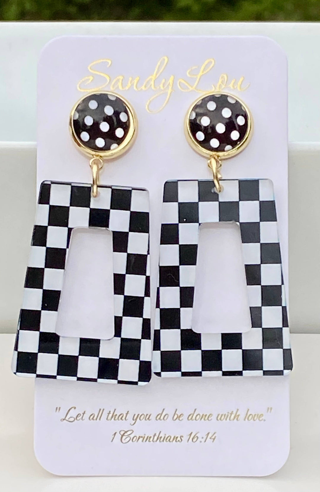 Retro Checkered Chic Acrylic Dangle Earrings