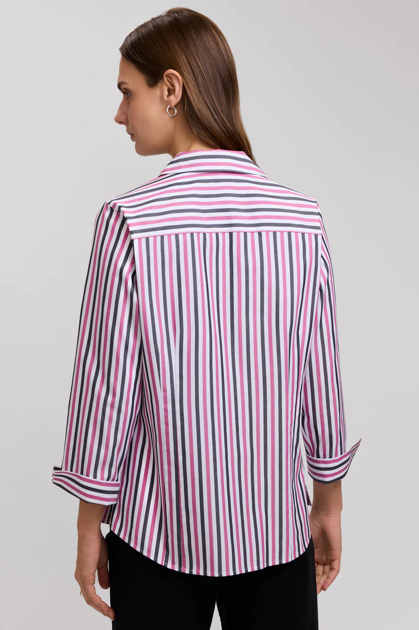 Foxcroft Pomegranate Multi Taylor No Iron Pinpoint Stripe 3/4 Sleeve Shirt