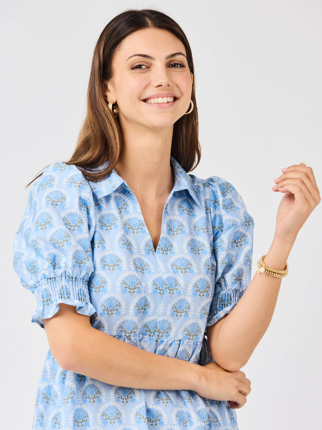 Mary Square Sunshower Flora Blue Molly Midi Dress