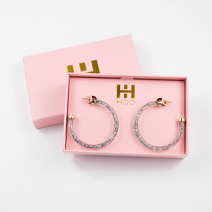 Hoo Hoops Lightweight Large Hoop Earrings - Silver Glitter
