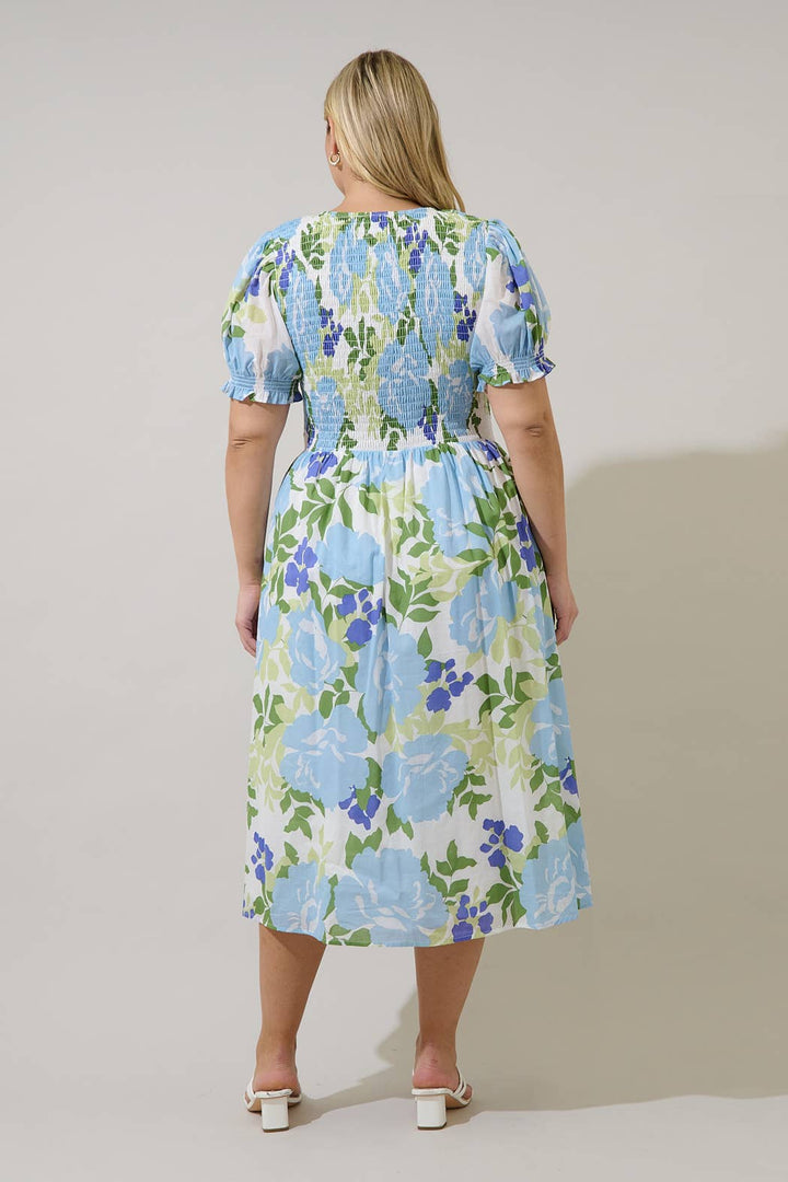 Tamry Khloey Floral Curve Plus Size Smocked Midi Dress
