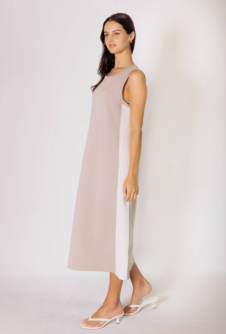 P. CILL Butter Modal Sleeveless Side Stripe Midi Dress