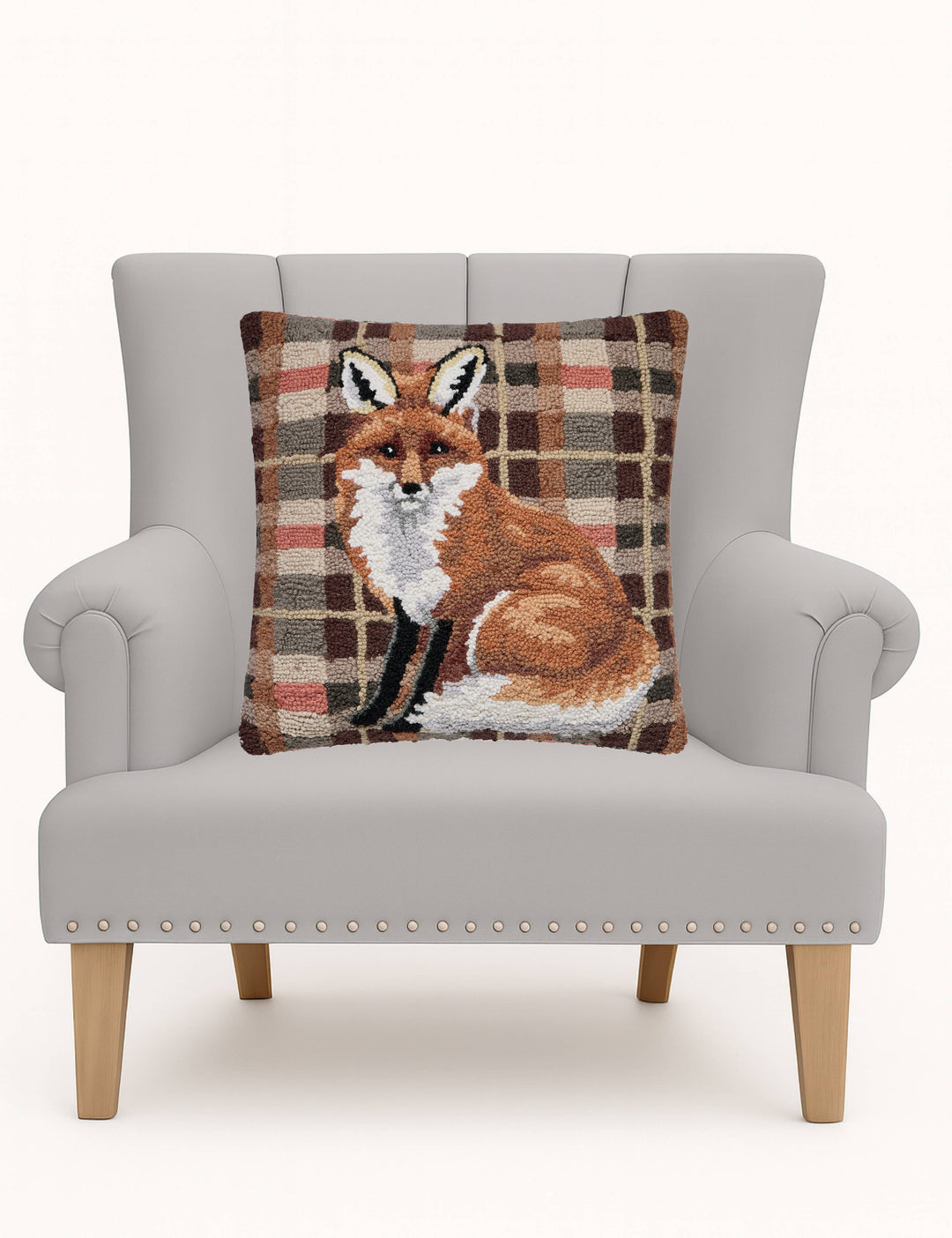 Peking Handicraft Fox Tartan Hook Pillow