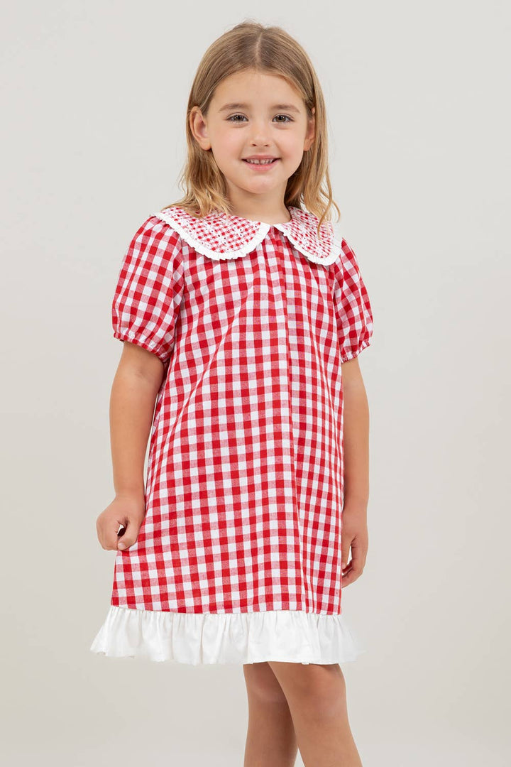 VOY Children’s Collared Plaid Print Puff Sleeve Dress