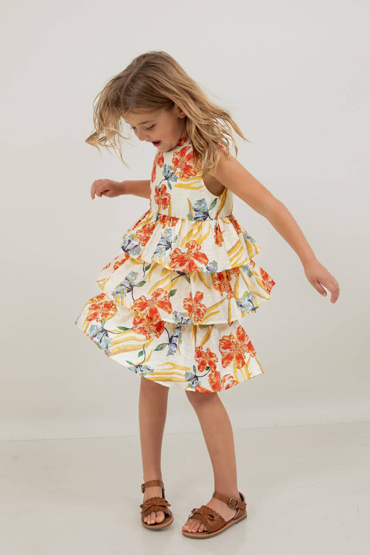 VOY Children’s Floral Print Ruffled Tiered Dress