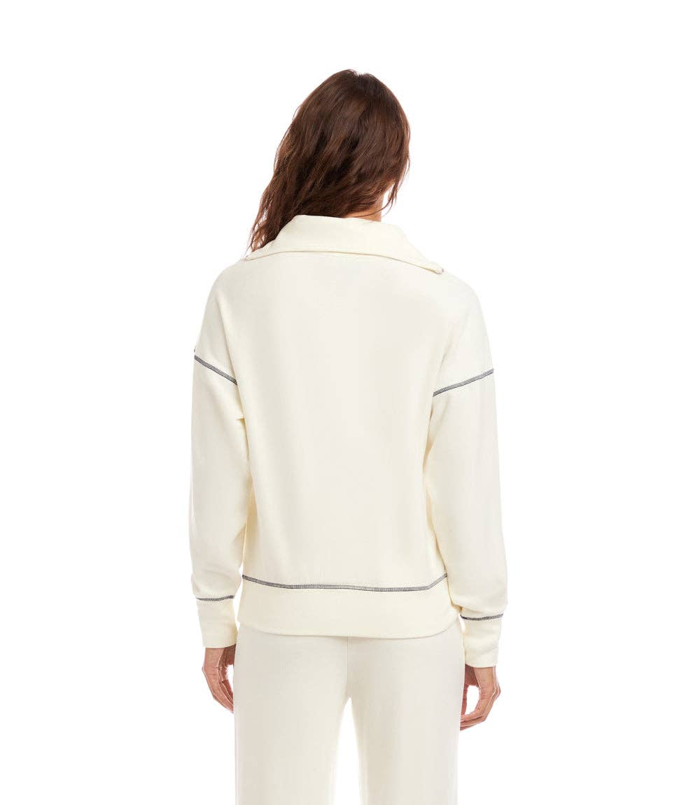 Half-Zip Contrast Stitch Pullover Top