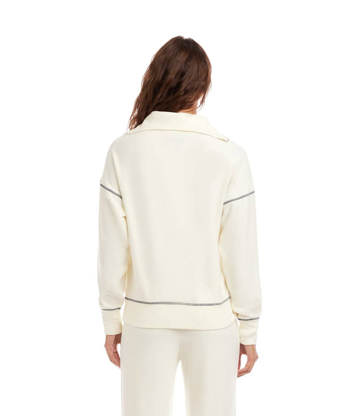 Half-Zip Contrast Stitch Pullover Top
