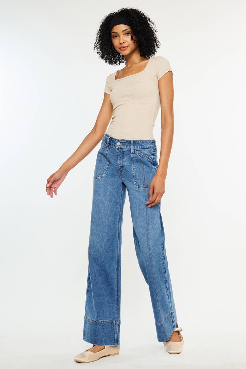MID RISE WIDE LEG JEANS-KC70100MD